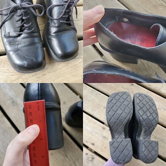 Vintage 90s y2k Bratz Square Toe Chunky Heel Black Faux Vegan Leather Oxfords - Picture 4 of 6